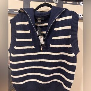 Women's Navy and White Striped Sweater Vest